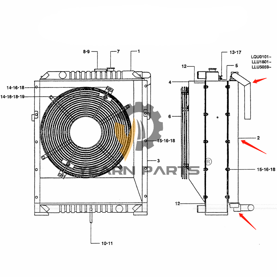 Hydraulic Oil Cooler LQ05PU0002S002 for Kobelco Excavator SK220-4 SK220LC-4 SK250-4 SK250LC-4 SK250NLC-4 SK270LC-4