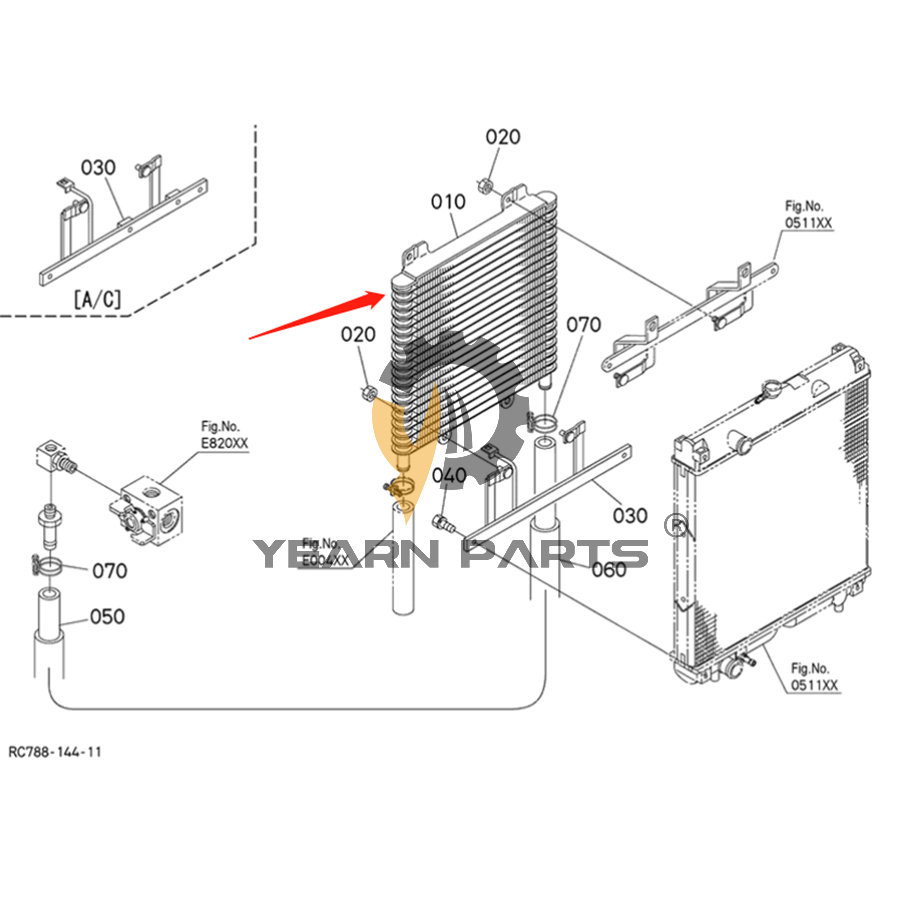 Hydraulic Oil Cooler RC418-64062 RC41864062 for Kubota Excavator KX033-4 KX033-4CA KX91-3S2 KX91-3S2CA L45 L47 U35-3S2 U35-4 U35-4CA U35-S2CA