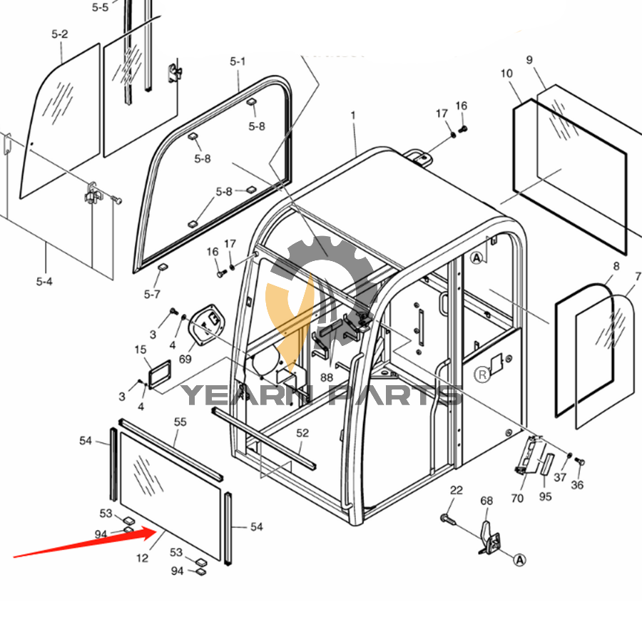 Lower Front Glass 903-00035A 90300035A for Doosan Daewoo Excavator B55W-1 SOLAR 55-V PLUS SOLAR 55W-V PLUS SOLAR 75-V