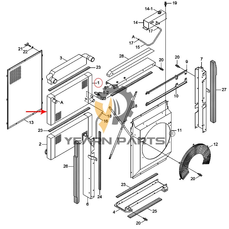Water Tank Radiator 11Q6-43210 for Hyundai R210W-9A R210W9AMH R220LC-9A R220NLC-9A Excavator