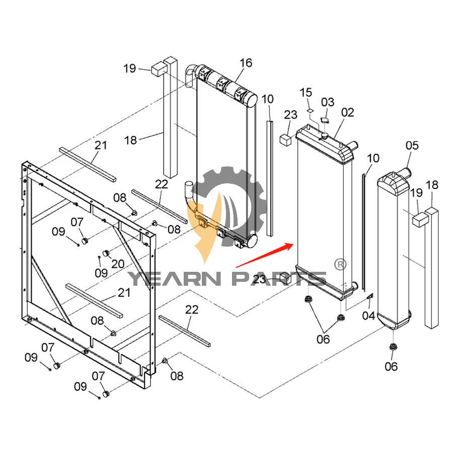 Water Tank Radiator ASS'Y 4720129 for Hitachi Excavator ZH200-A ZH200LC-A ZX250LC-5B ZX250LCN-5B ZX290LC-5B ZX290LCN-5B