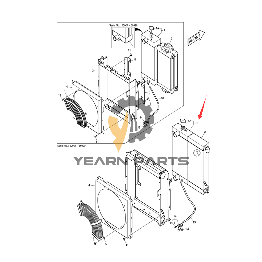 Water Tank Radiator ASS'Y K9006661 K9006661A 440211-00766 44021100766 for Doosan Excavator DX80R