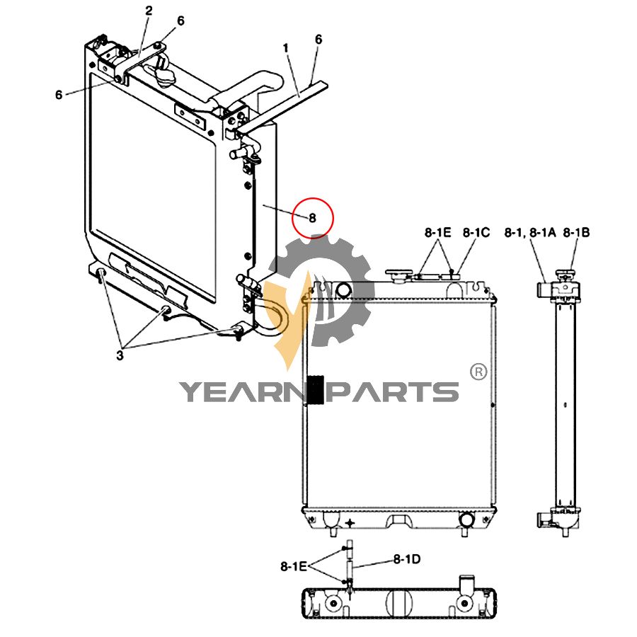 Water Tank Radiator PH05P00026F1 for Kobelco 50SR-5 50SR 50SR-3 Excavator Type B