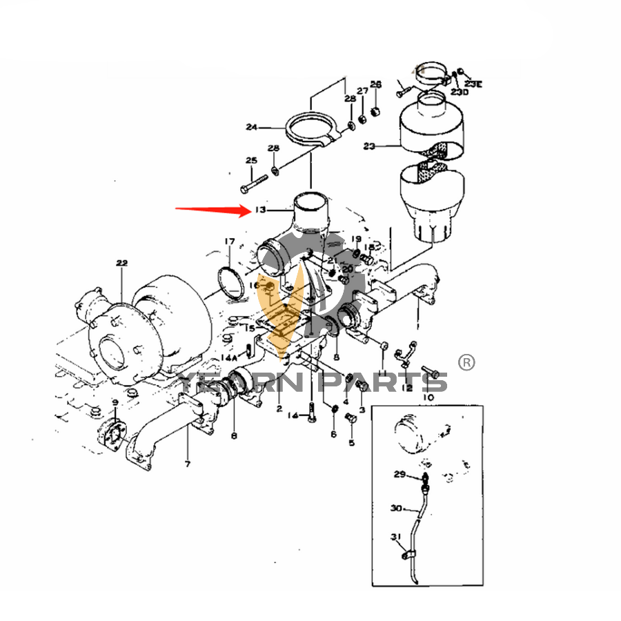 Elbow 6127-81-2822 6127-81-2821 for Komatsu Bulldozer D150A-1 D155A-1 D95S-1 Engine S6D155-4
