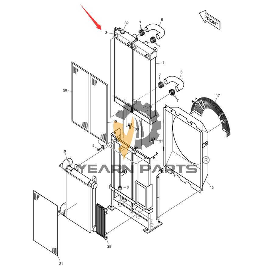 Water Tank Radiator Core 440211-00309 44021100309 for Doosan Excavator DX340LC-3 DX350LC-3 
