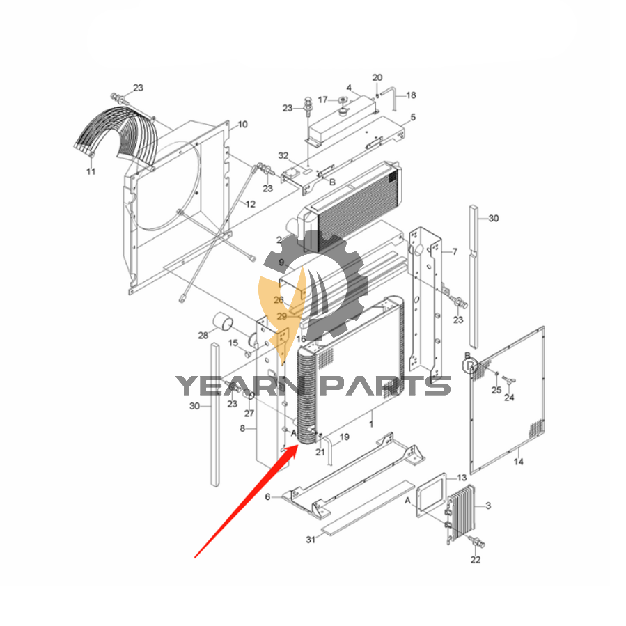 Water Tank Radiator 11QB-41020 for Hyundai Excavator R480LC-9MH R480LC-9 R520LC-9