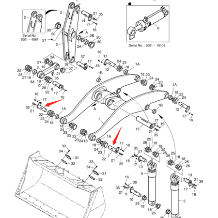 2PCS Loader Arm Pin 123-00124A 12300124A for Doosan Daewoo Excavator MEGA 400-V MEGA 400-V (SN 3001~) MEGA 400-V (CHINA)