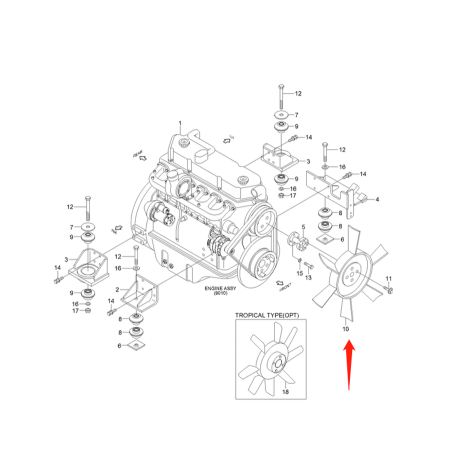 Cooling Fan Blade 11N6-00180 11N600180 for Hyundai Excavator R160LC-7 R170W-7 R180LC-7 R210LC-7 R200W-7 R210NLC-7