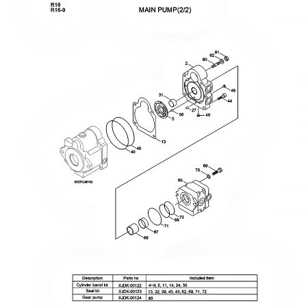 Pompe à engrenages XJDK-00124 pour pelle Hyundai R16-9 R16-9CA R16-9NH Case CX18C