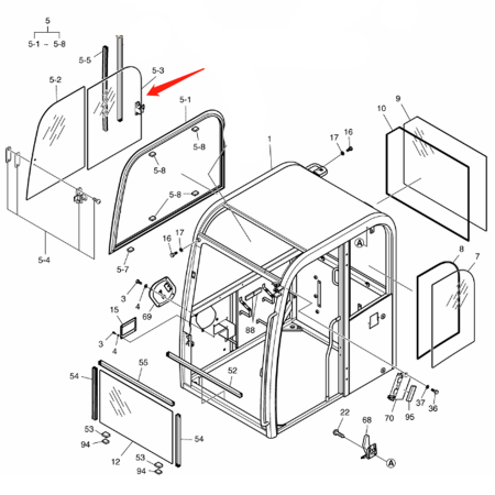 Right Rear Glass 903-00032 90300032 for Doosan Daewoo Excavator B55W-1 SOLAR 55-V PLUS SOLAR 55W-V PLUS SOLAR 75-V