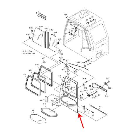 Side Door Assy 622-00219 622-00219A 622-00220B 622-00219C 622-00219G for Doosan Daewoo Excavator SOLAR 340LC-7 SOLAR 340LC-V SOLAR 420LC-V SOLAR 470LC-V SOLAR 500LC-V