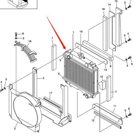 Радиатор резервуара для воды PA05P00001F1 для экскаватора Case CX14