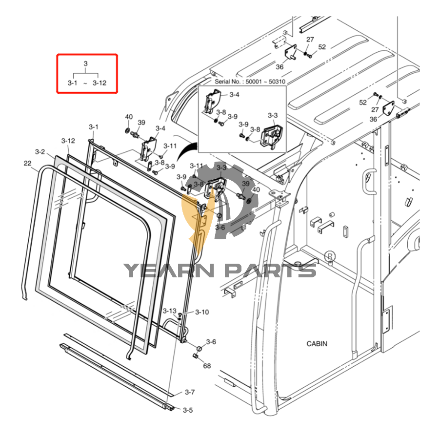 Side Door Assy K1026161B K1026161C 220205-00023 for Doosan Daewoo Excavator DX53W DX55 DX55W DX55W E55W