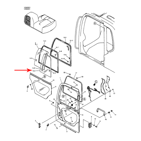 Door Upper Rear Slider Glass YN02C01899P1 for Kobelco Excavator ED190LC SK160LC SK200-6 SK200LC-6 SK210LC SK250LC SK290LC SK330LC SK480LC
