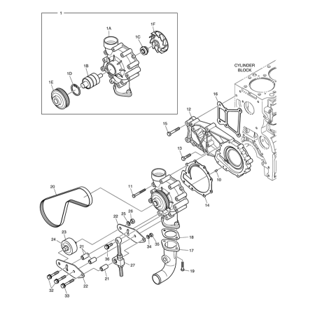 Water Pump Doosan Daewoo Excavator DX225LC-3 DX225LC-3_DIEU DX235NLC-5 DX255LC-3 DX255LC-3_DIEU DX255LC-5 DX490LC-3