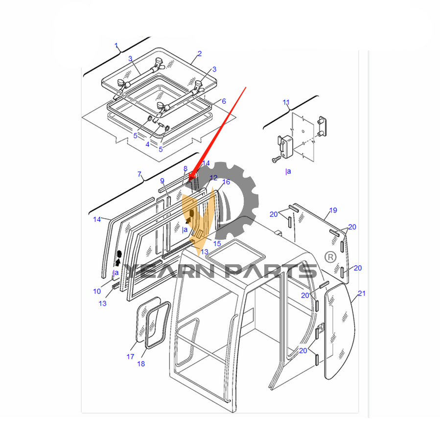 Righthand Rear Slider Glass 21D-54-14580 for Komatsu Excavator PC128US-2 PC138US-2 PC228US-3 PC308USLC-3 PC78US-6 PC78UU-6