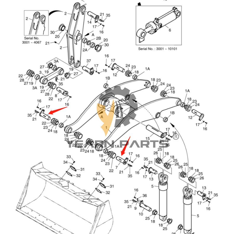 2PCS Loader Arm Pin 123-00124A 12300124A for Doosan Daewoo Excavator MEGA 400-V MEGA 400-V (SN 3001~) MEGA 400-V (CHINA)
