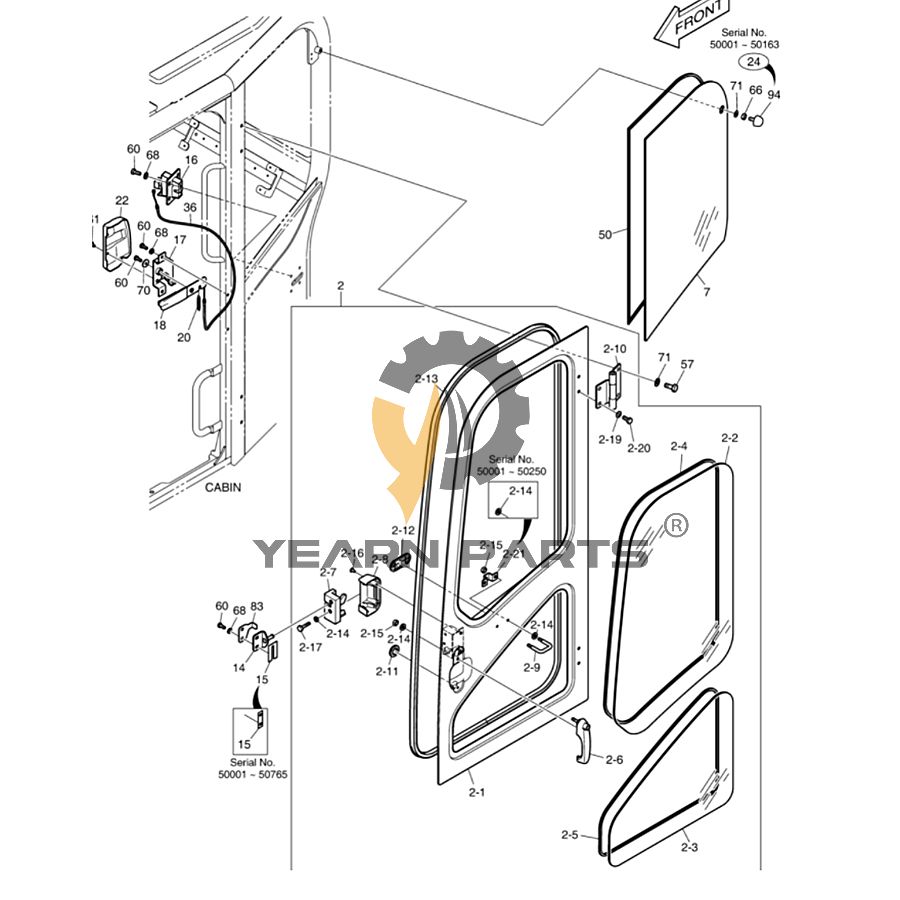 Door ASSY K1033220C K1029374E for Doosan DX60R DX80R