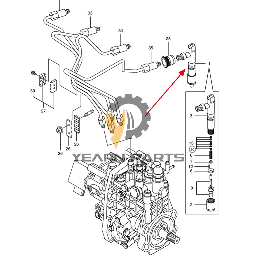 Fuel Injector 4pcs  K9006422 for Doosan B55W-2 DX55W E55W DX60R DX80R