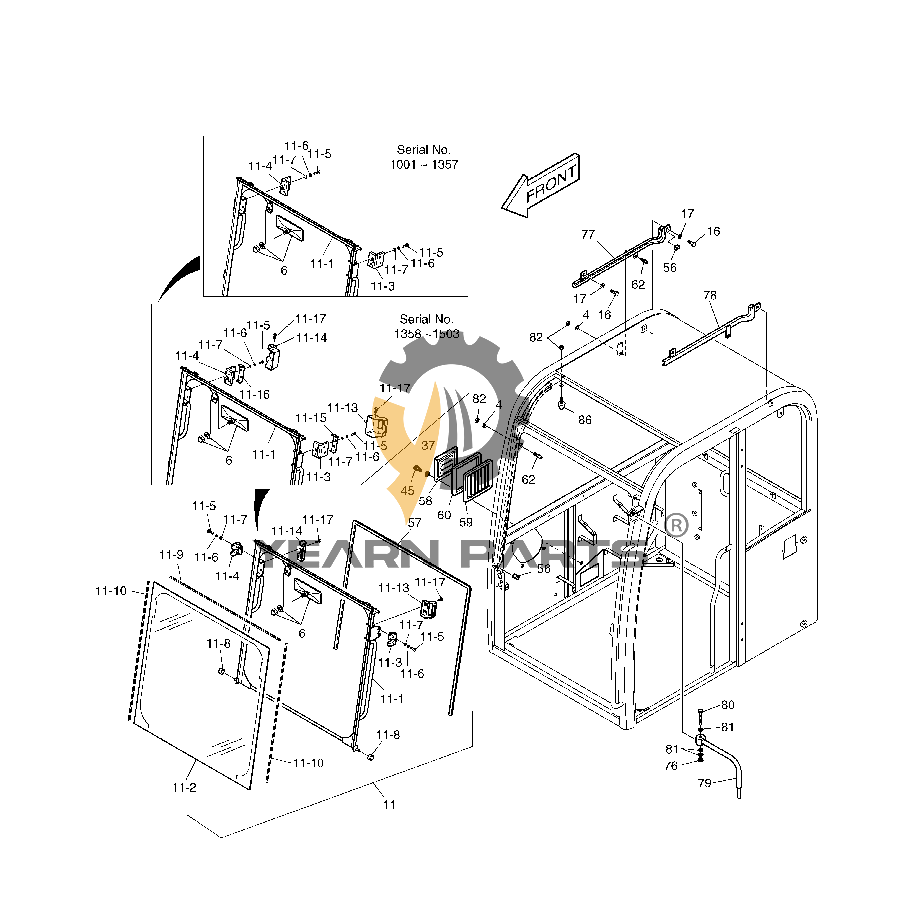Side Door Assy 622-00263 622-00263A 622-00263B for Doosan Daewoo Excavator B55W-1 SOLAR 55W-V PLUS