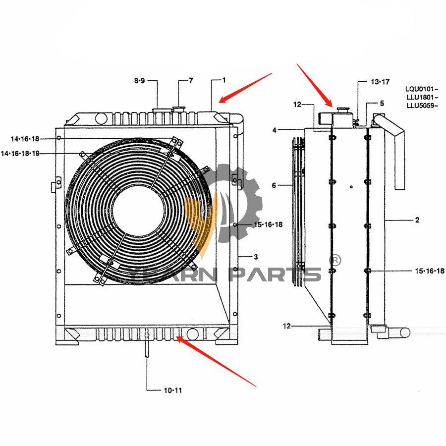 Water Tank Radiator ASS'Y LQ05PU0004S001  for Kobelco Excavator SK220-4 SK220LC-4 SK250-4 SK250LC-4 SK250NLC-4