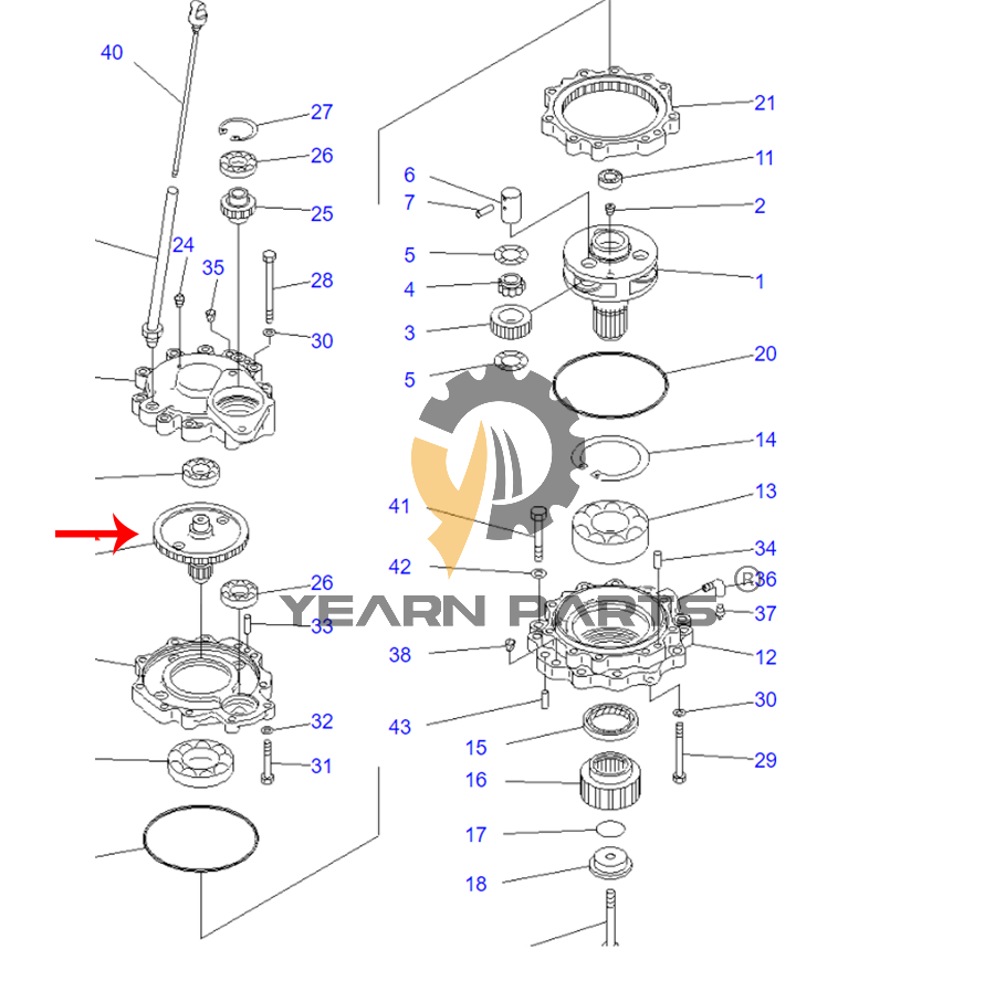 Swing Port Reduction Shaft Gear 201-26-51120 2012651120 for Komatsu Excavator PC60-5 PC60L-5