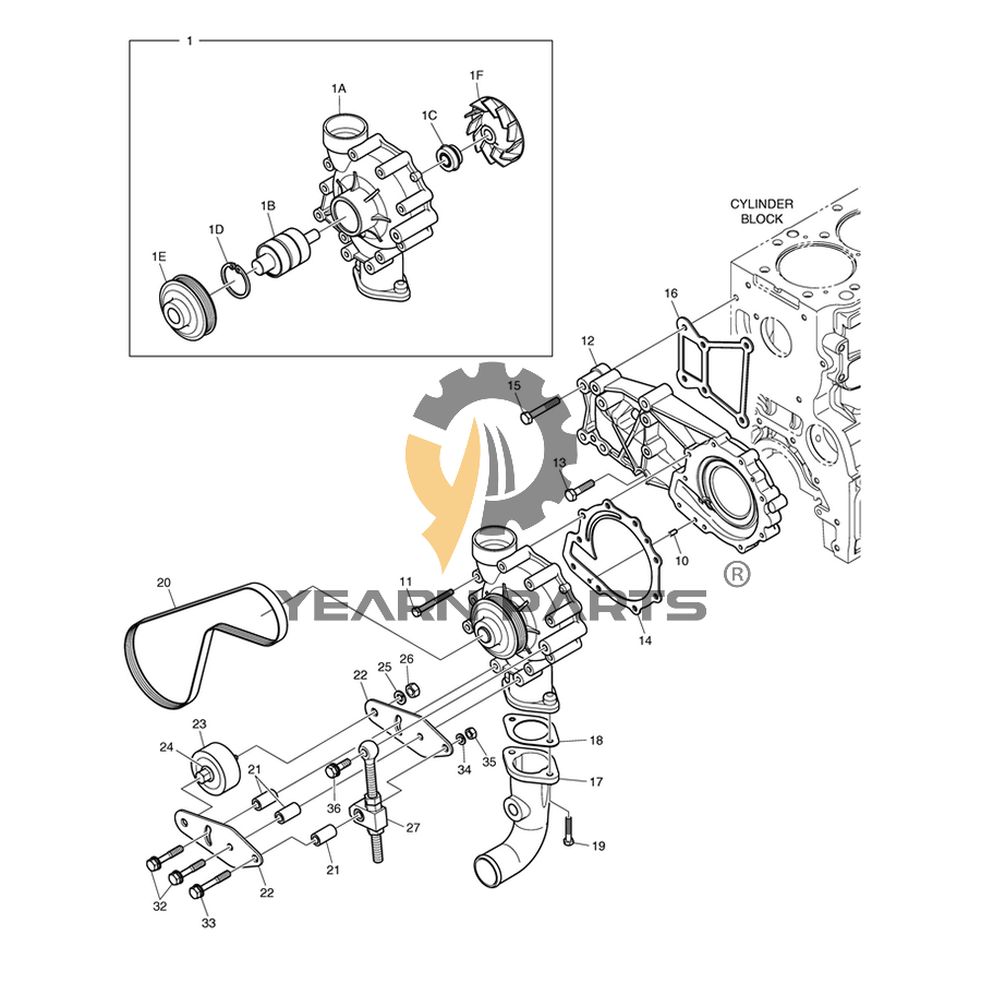 Water Pump Doosan Daewoo Excavator DL200-3 DL200TC-3 DL220-3 DL220-WAYNE DL250-3 DL250-5 DL250TC-3